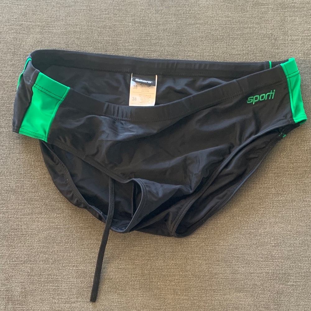 Sporti Men's Black and Green Swim Briefs